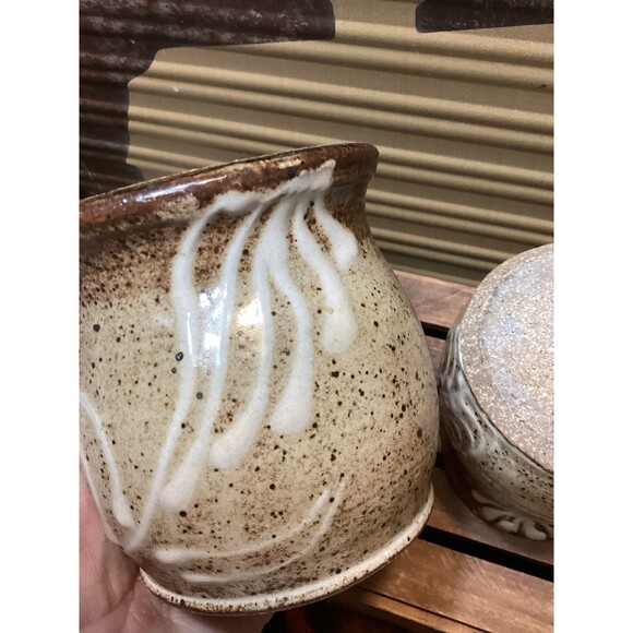 Art Pottery Creamer & Sugar Stoneware Brown Earth Tones White Drip Glaze Accent - Picture 12 of 15